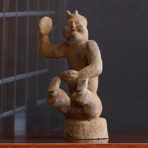 汉代击鼓说唱陶俑摆件古典中式收藏品仿古人俑复古陶器画彩乐器俑